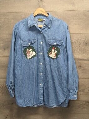 American Rave Holiday Theme Cotton Button Up Women's Size XL